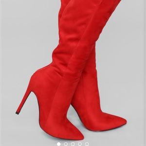 Fashion Nova Red knee high boots
